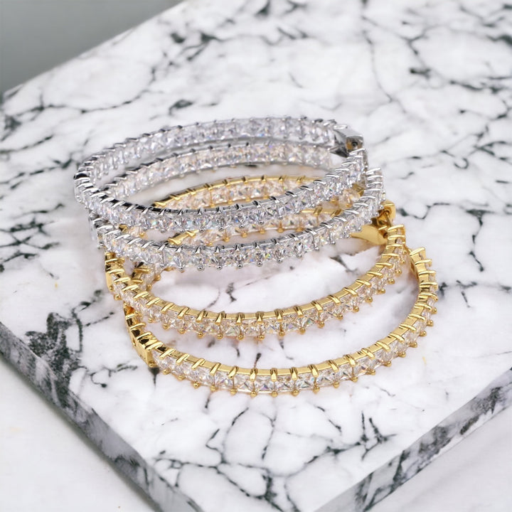 SybG Co Square Cut Diamond Eternity Hoop Earrings