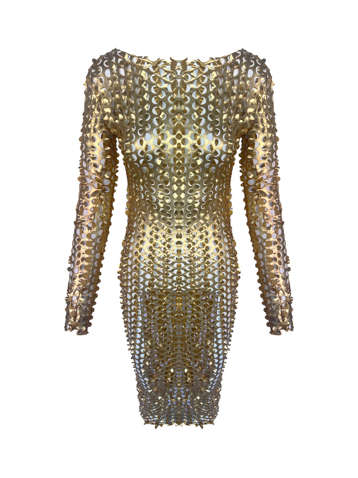 Allure Novembre 24 Karat Long Sleeve Gold Rush Net Cover Up