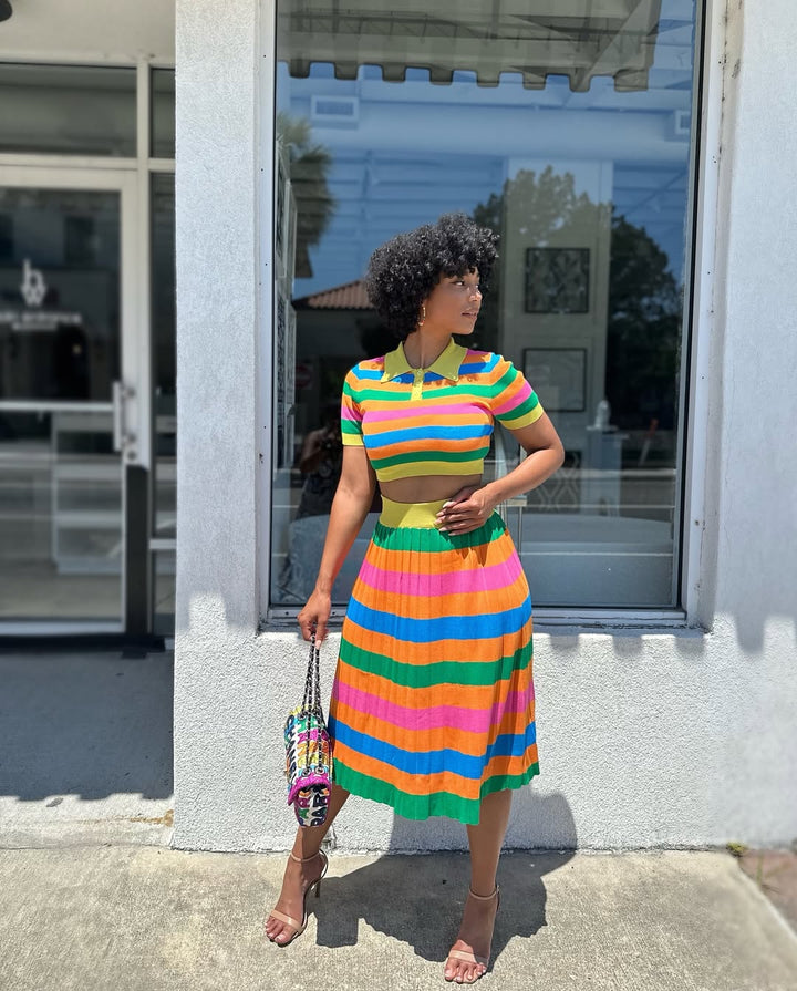 Meow and Barks Striped Skirt Set