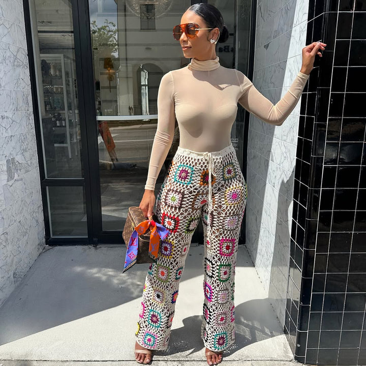 Meow and Barks Cream Crochet Pants