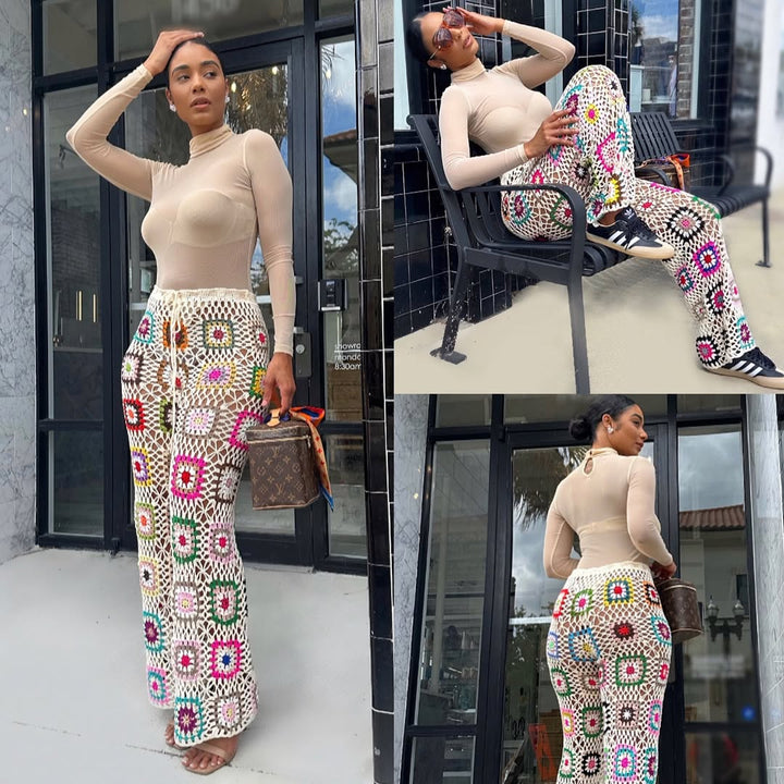 Meow and Barks Cream Crochet Pants