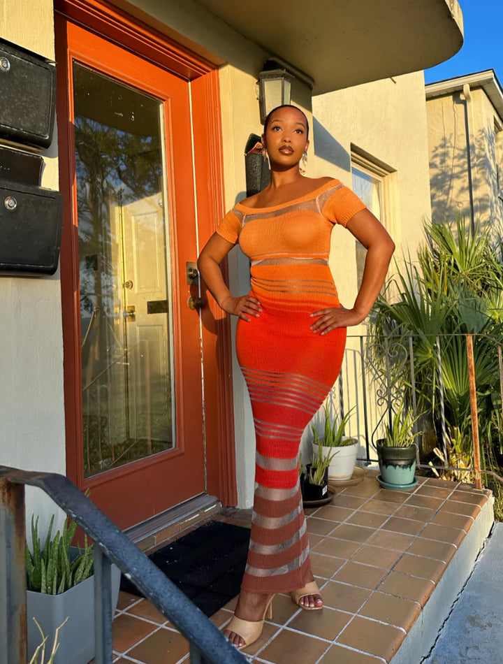 Meow and Barks Golden Hour Orange Ombre Dress