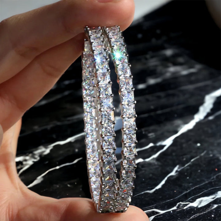 SybG Co Square Cut Diamond Eternity Hoop Earrings