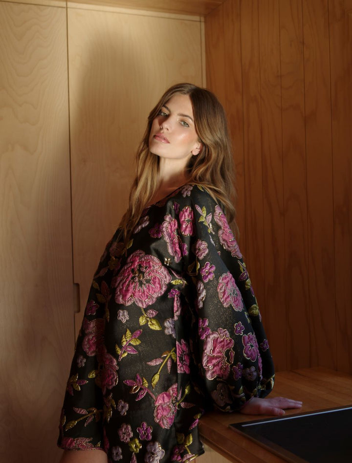 Arianne Elmy Black and Pink Floral Good Luck Party Dress (As Worn by Alicia Silverstone)