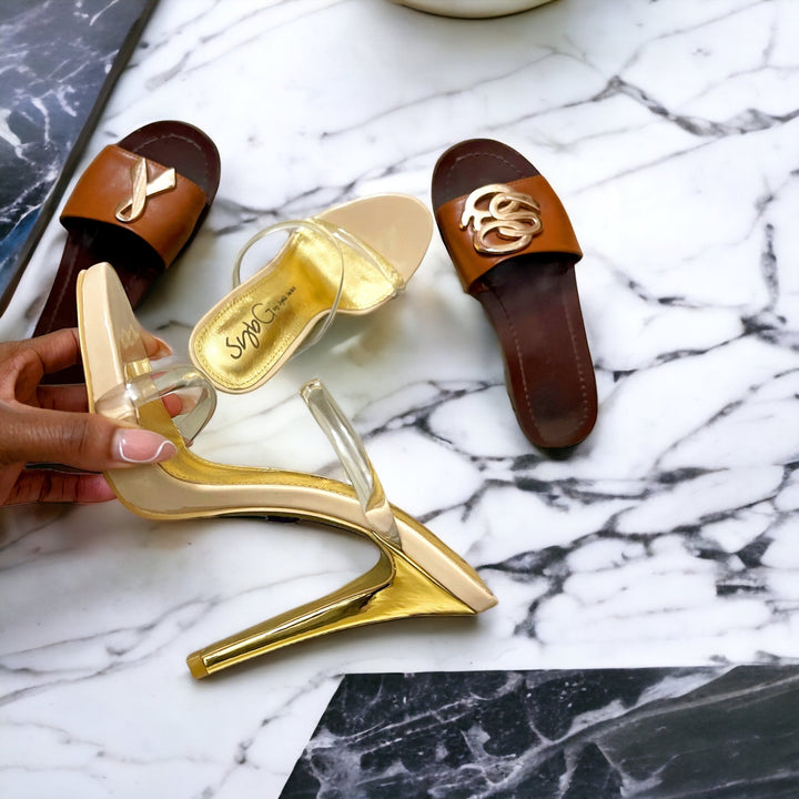 SybG Co Clear Nude On a Pedestal Mule Heels (RUNS SMALL)