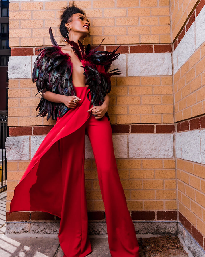 Madam Mystique Esmee Red Side Drape Dress Pants