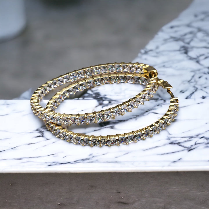 SybG Co Square Cut Diamond Eternity Hoop Earrings