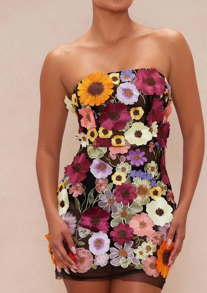 Keylows Strapless Floral Sheer Mini Strapless Dress (as worn by Angela Yee)