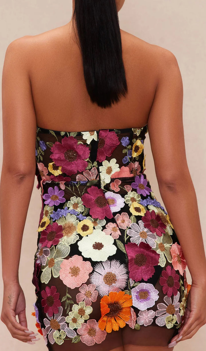 Keylows Strapless Floral Sheer Mini Strapless Dress (as worn by Angela Yee)