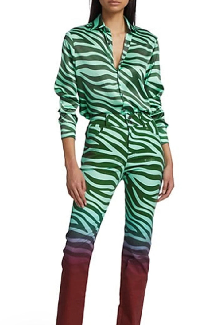 BruceGlen Mint Green Zebra Button Up Shirt (As Worn by Tasha Smith)