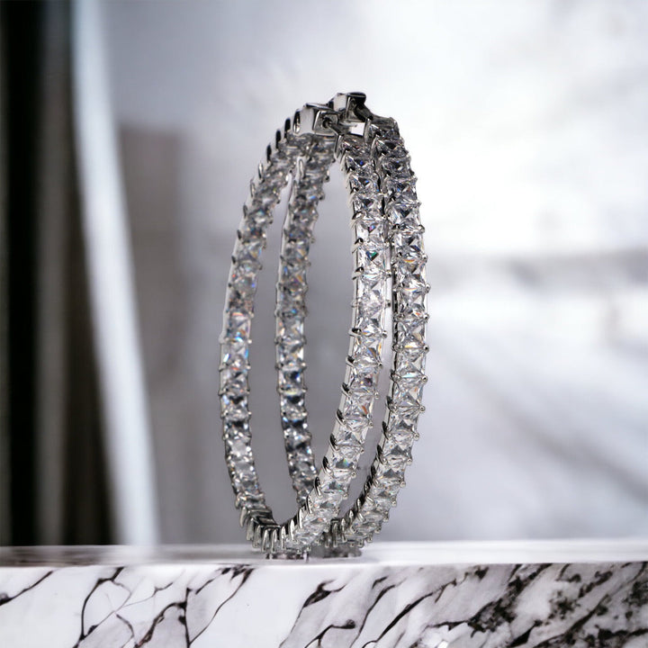 SybG Co Square Cut Diamond Eternity Hoop Earrings