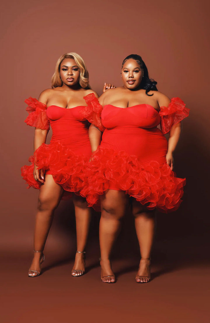 Red Oyemwen Off the Shoulder Holiday Dress