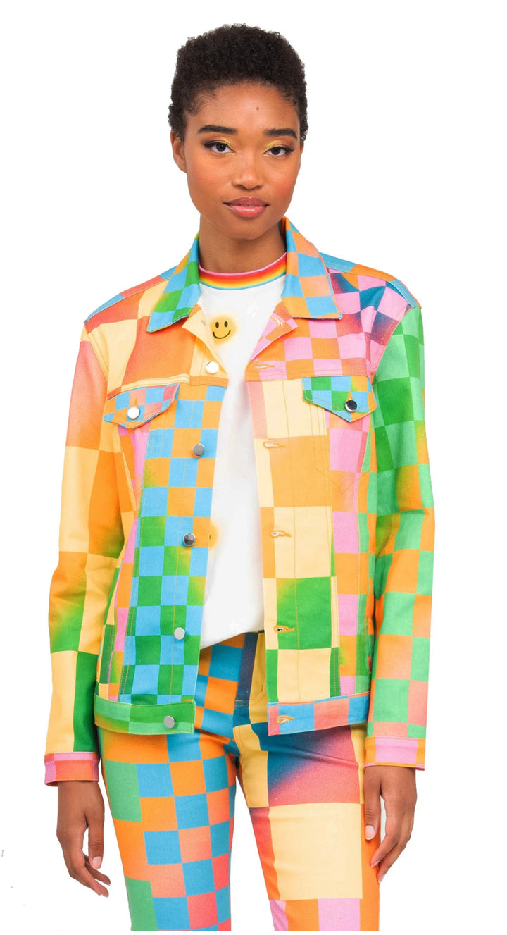 BruceGlen Psycheck Multicolor Denim Jacket