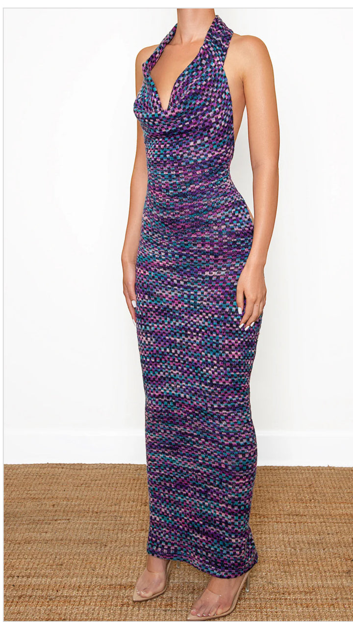 Ricki Brazil Blue Knit Cirque Maxi Dress