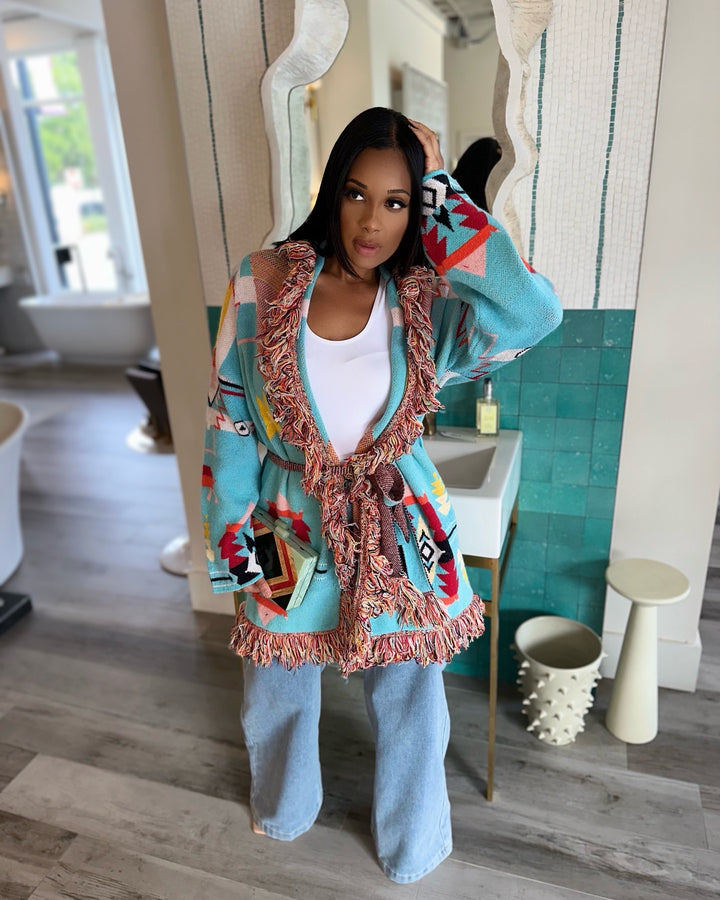 Meow and Barks Turquoise Rich Girl Cardigan