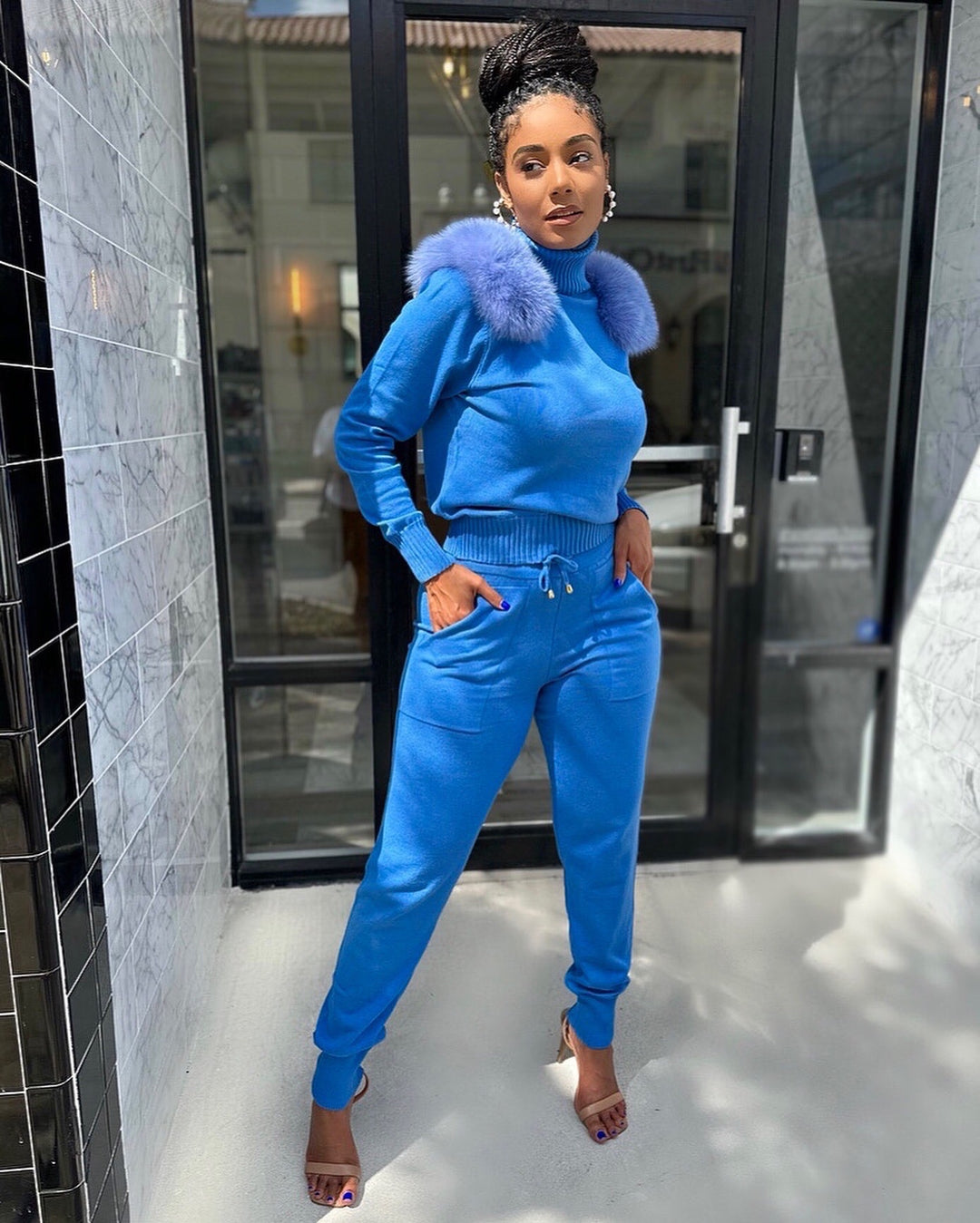 Meow and Barks Blue Foxy Lady Knit Set