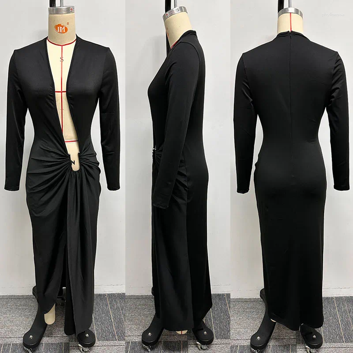 Black Ring Detail Plunge Maxi Dress (as worn by Jayda Cheaves)
