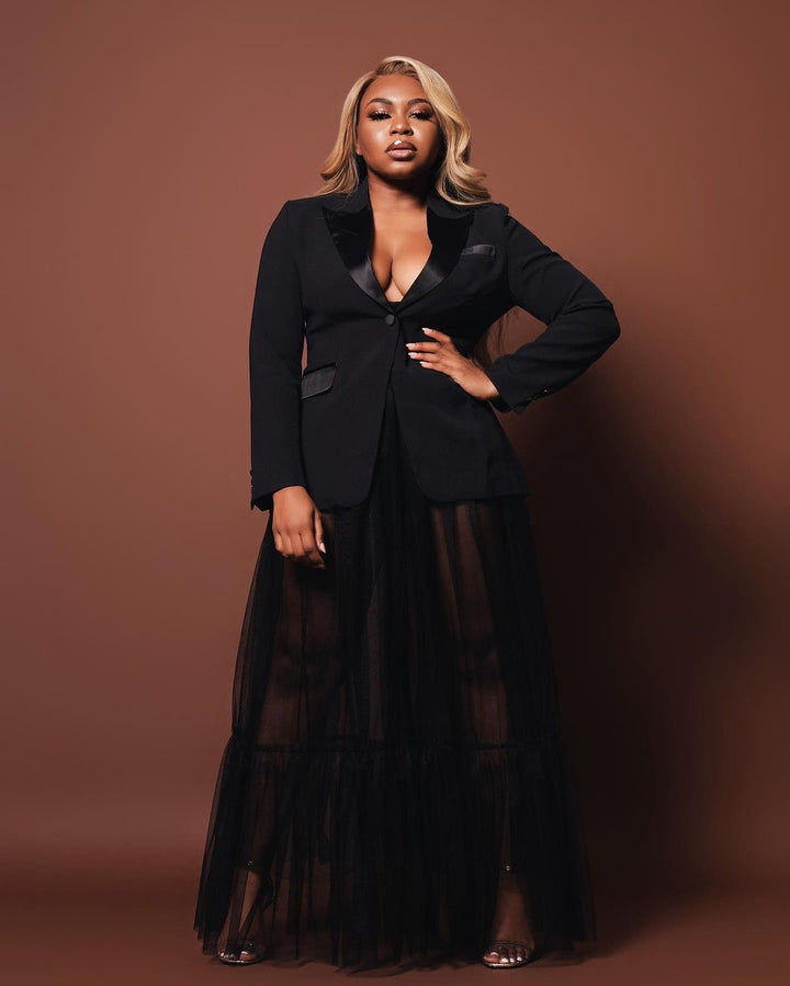 Oyemwen Black Jacket and Sheer Skirt Set