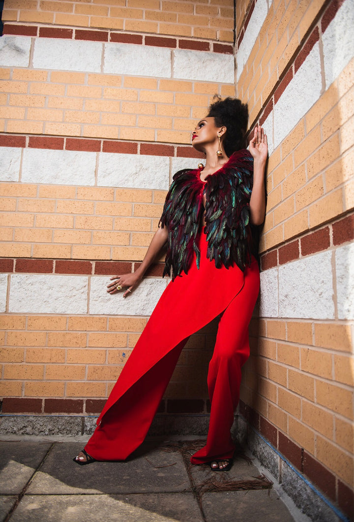 Madam Mystique Esmee Red Side Drape Dress Pants