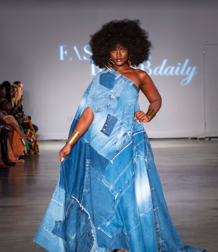 Allison Elizabeth Brown | The JE Real Thing Asymmetrical Denim Patchwork Kaftan