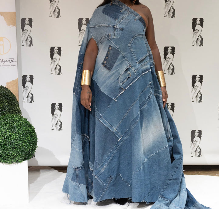 Allison Elizabeth Brown | The JE Real Thing Asymmetrical Denim Patchwork Kaftan