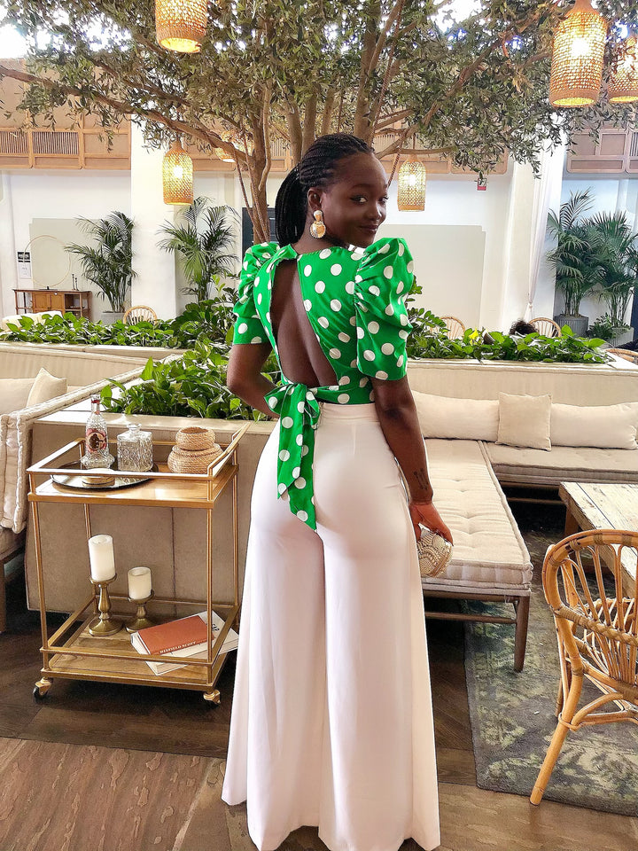 Madam Mystique Green Polka Dot Bettie Top