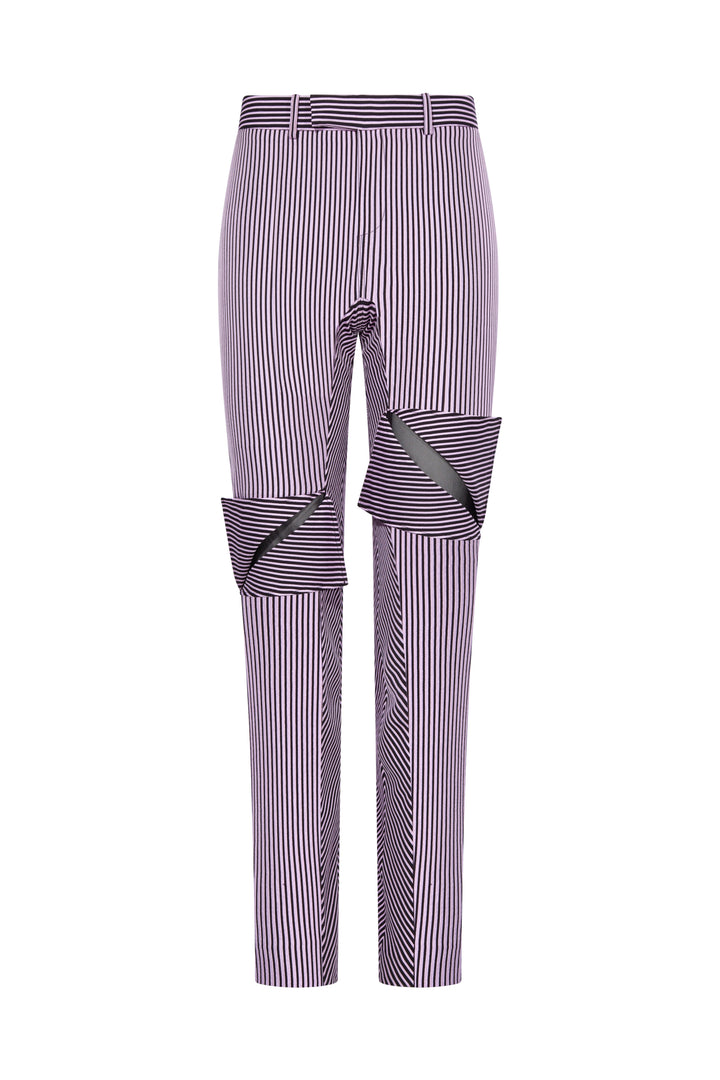 Arianne Elmy STRETCH PURPLE AND BLACK STRIPED DANCE PANTS