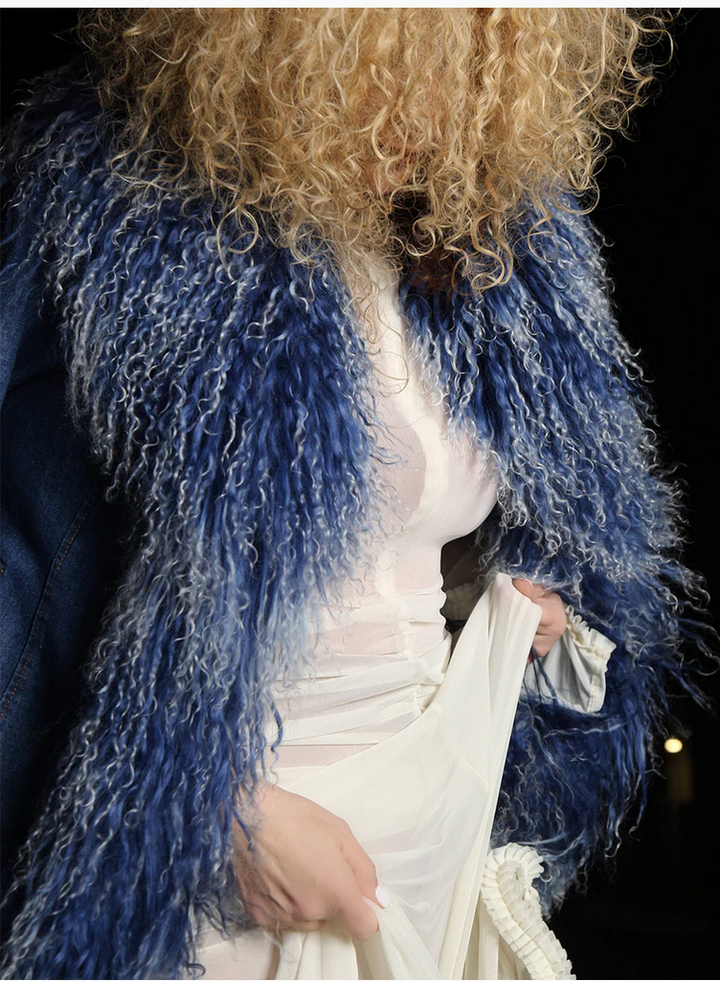 ZCRAVE Denim Mongolian Shearling Short Jacket