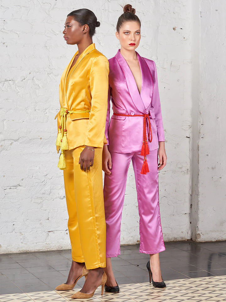 ZCrave Art Tasseled Satin Blazer + Pants (Two-Piece Set) in Pink (As Worn by Ciara)