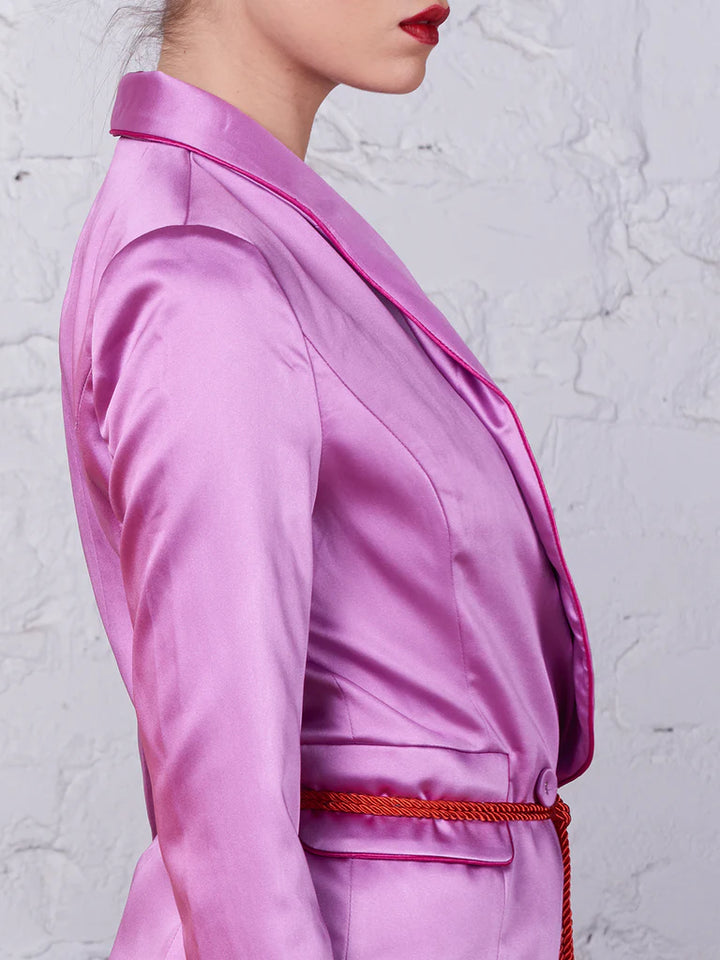 ZCrave Art Tasseled Satin Blazer + Pants (Two-Piece Set) in Pink (As Worn by Ciara)