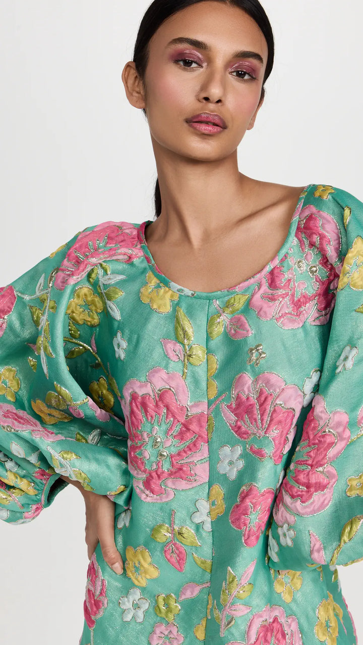 Arianne Elmy Floral Good Luck Party Dress in Green