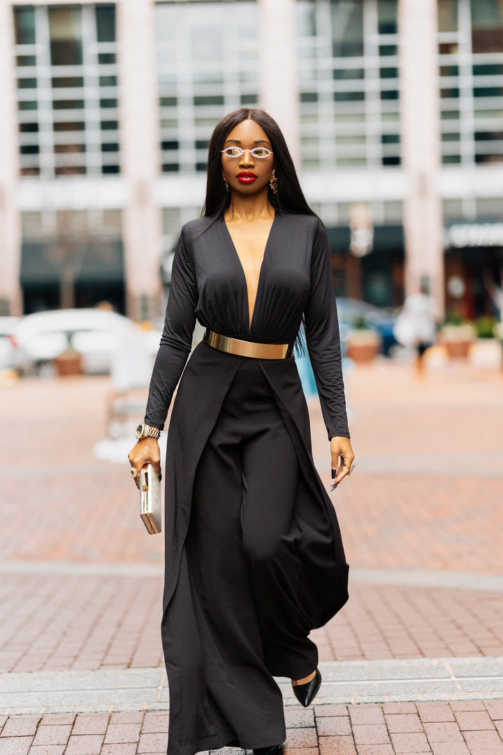 Madam Mystique Audrey Black Draped Palazzo Pants