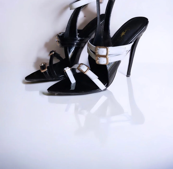 SybG Co Black and White  Ankle Strap " Tuxedo " Heels