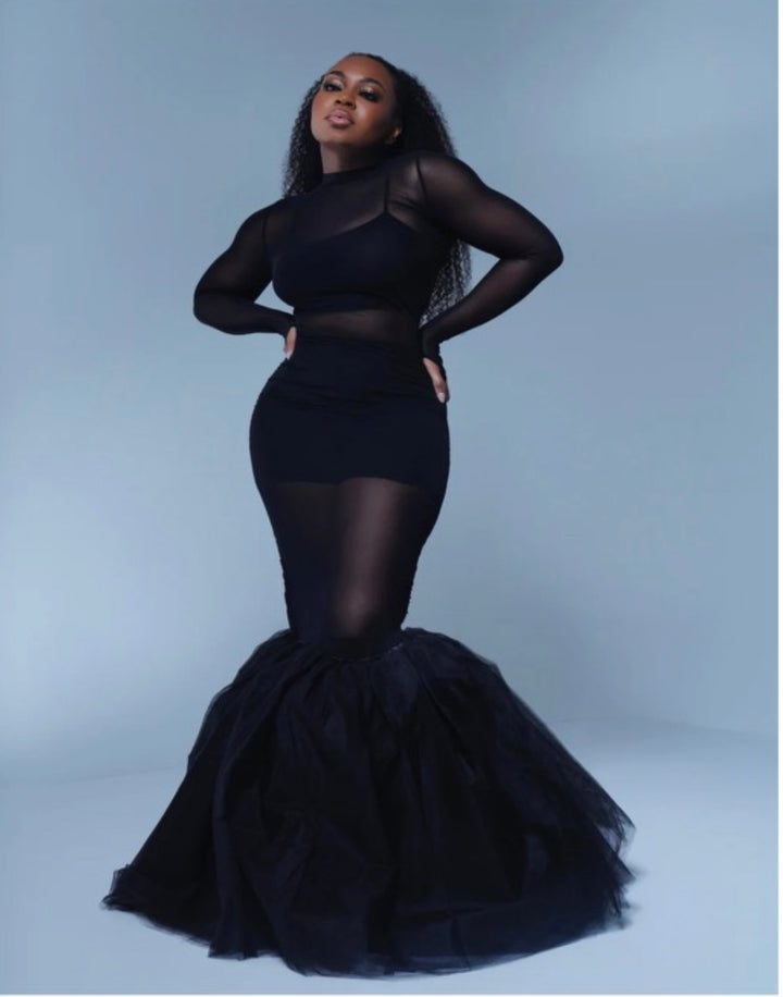 Oyemwen Black Tulle Sheer Mermaid Maxi Dress