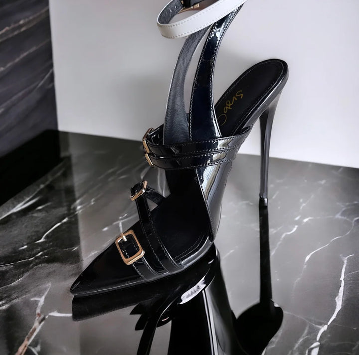 SybG Co Black and White  Ankle Strap " Tuxedo " Heels