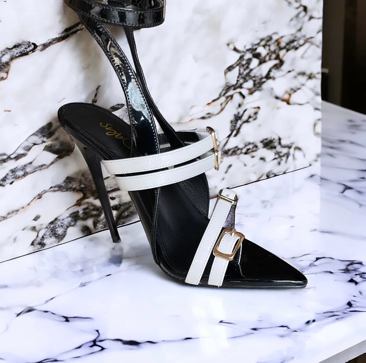 SybG Co Black and White  Ankle Strap " Tuxedo " Heels