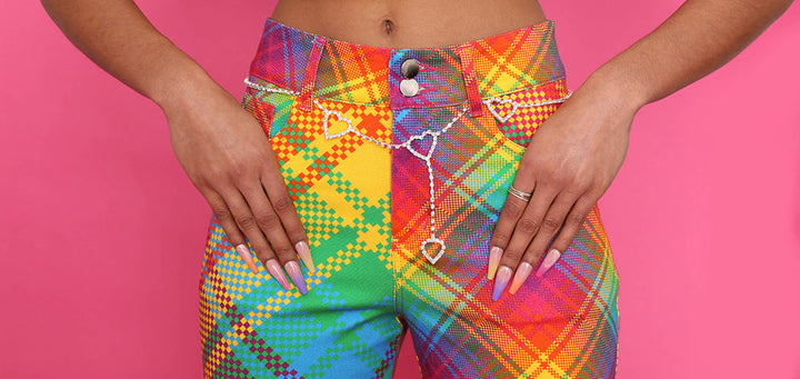 BruceGlen Rainbow Plaid Flare Jean