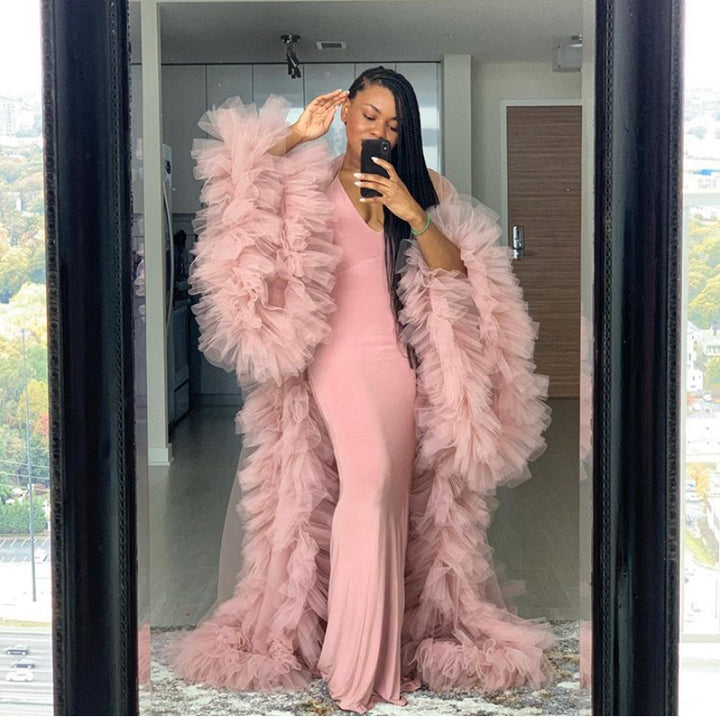 Oyemwen Blush Rose Pink Tulle Robe