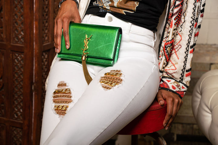 Rayar Jeans Billionaire Jeans with Crystal Chains (White)