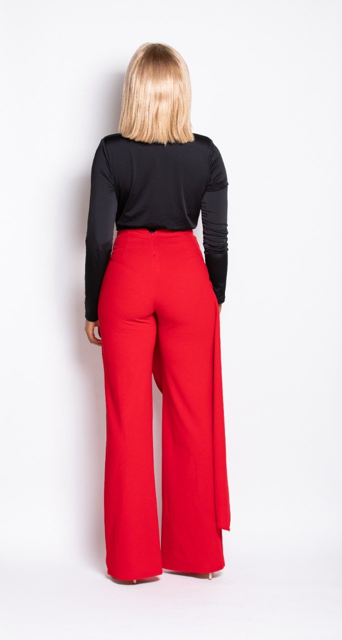 Madam Mystique Esmee Red Side Drape Dress Pants
