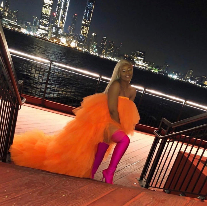 Oyemwen Tiered High Low Tulle Maxi Tutu Dress Orange (Custom Colors Available)