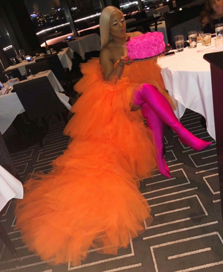 Oyemwen Tiered High Low Tulle Maxi Tutu Dress Orange (Custom Colors Available)