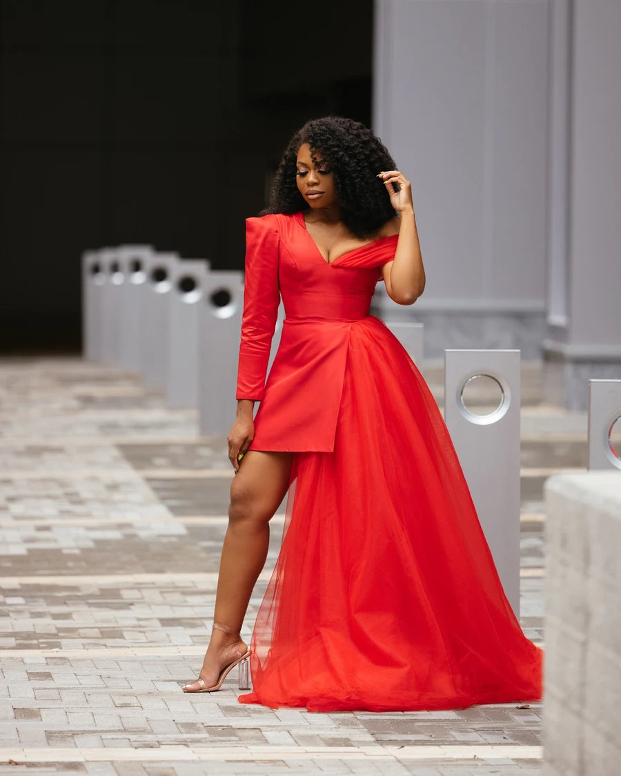 corporate red dress Oyemwen Back to Business Red Blazer Tulle Dress