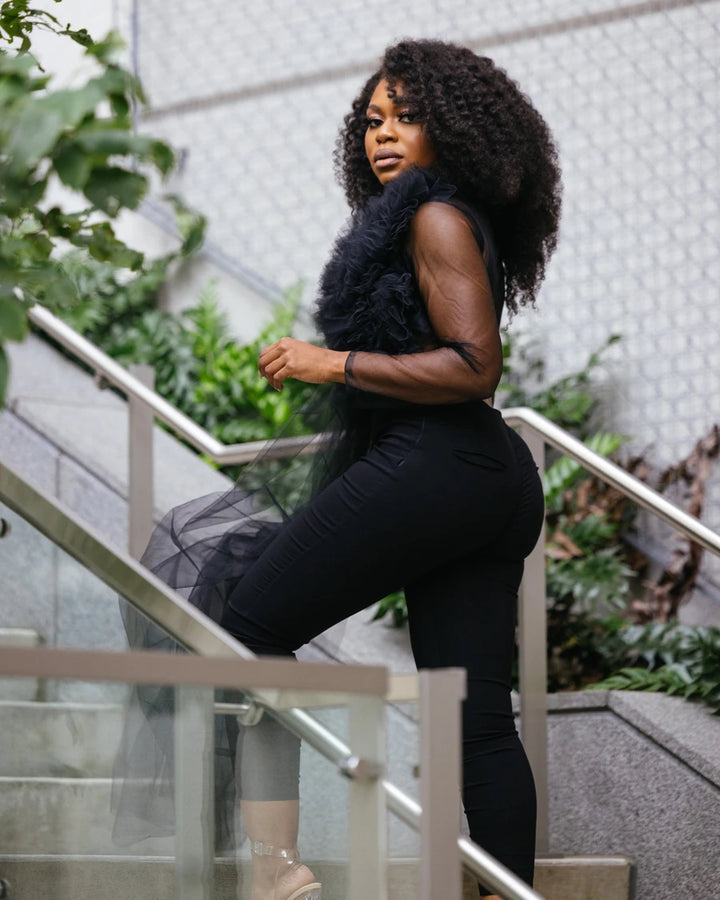 Oyemwen Back to Business Black Tulle Pant Set