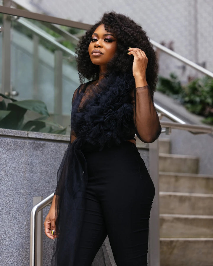 Oyemwen Back to Business Black Tulle Pant Set