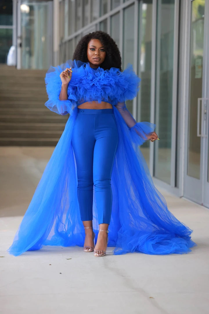 Oyemwen Back to Business Royal Blue Tulle Pant Set – Fashion Bomb