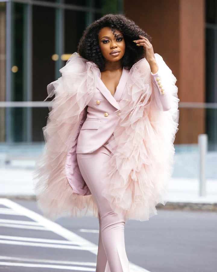 Oyemwen Back to Business Nude Tulle Power Suit