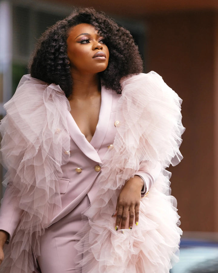Oyemwen Back to Business Nude Tulle Power Suit