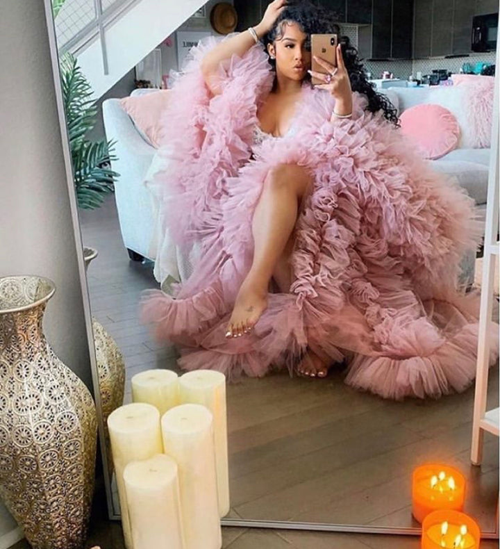 Oyemwen Blush Rose Pink Tulle Robe