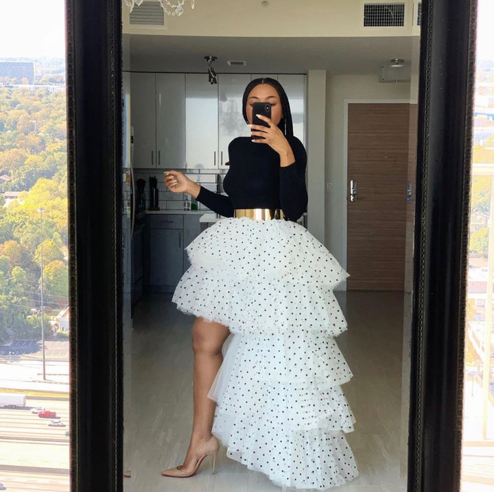 Oyemwen Tiered High Low Tulle Maxi Tutu Orchid Skirt Polka Dot